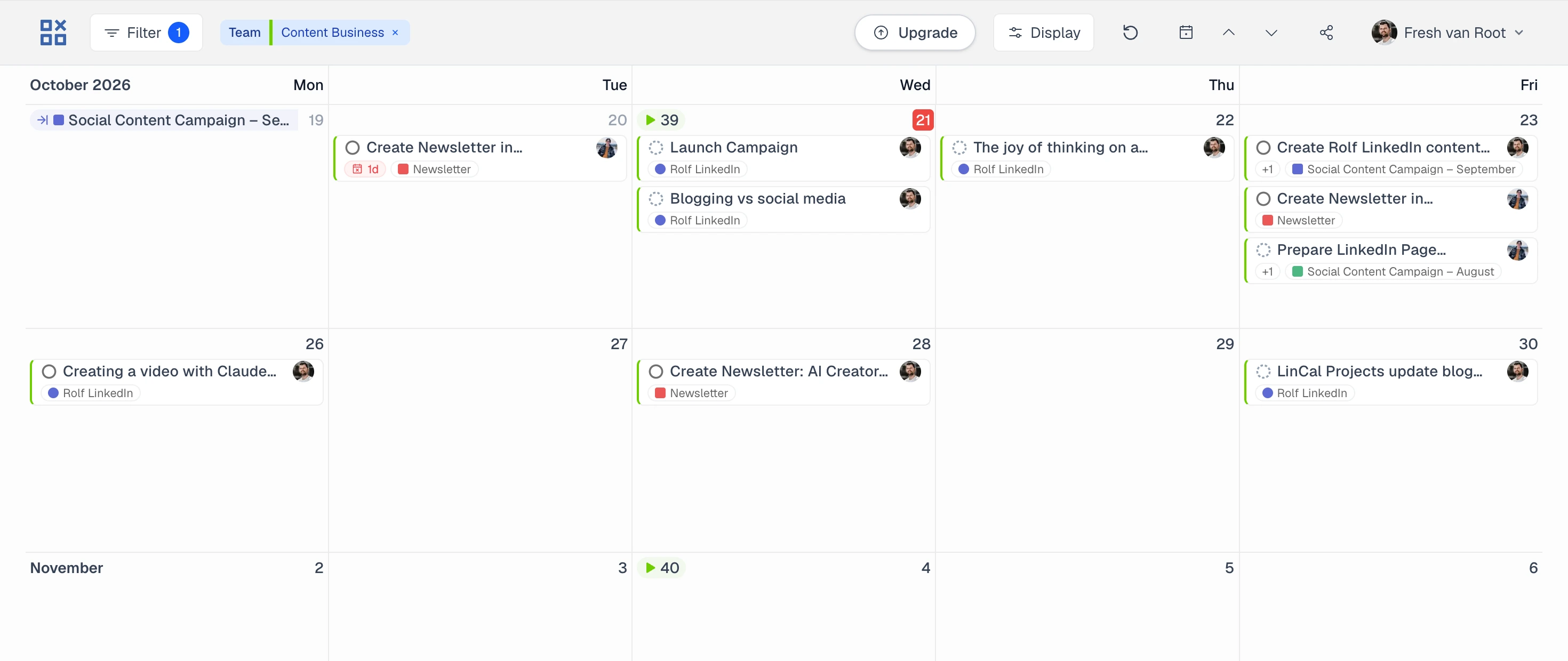 LinCal month view with Linear issues on their due dates